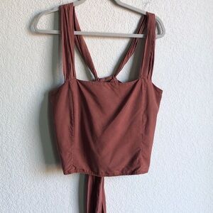 Vetta Convertible Tie Tank Top Tencel Adobe Brown Smocked Back